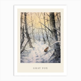 Winter Watercolour Gray Fox Poster Art Print