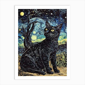 Starry Night Cat 3 Art Print