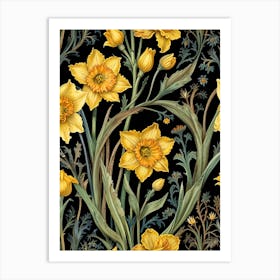 Daffodils On Black Background Art Print