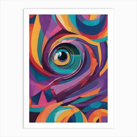 Hesitate - Abstract Art Deco Geometric Shapes Oil Painting Modernist Inspired Eyes Bold Gold Green Turquoise Red Purple Face Visionary Fantasy Style Wall Decor Surrealism Trippy Cool Room Art Invoke Psychedelic Art Print