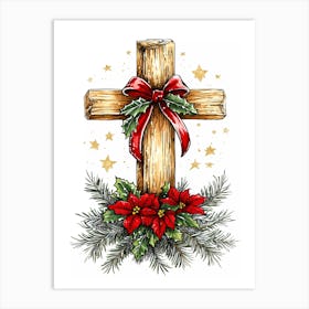 Cross With Poinsettias 1 Art Print