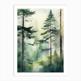 Appalachian Mountains of Misty Pines Watercolor Print of Evergreen Forest..129 Art Print