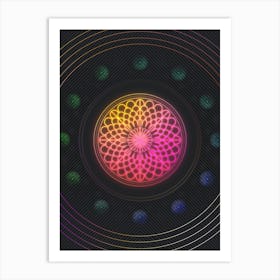 Neon Geometric Glyph in Pink and Yellow Circle Array on Black n.0025 Art Print