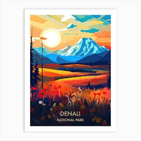 Denali National Park Travel Poster Illustration Style 2 Art Print