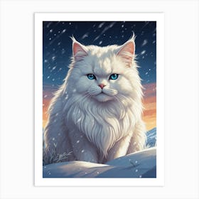 White Cat In The Snow Art Print