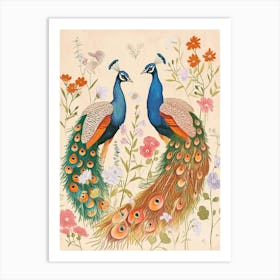 Folksy Floral Animal Drawing Peacock 5 Art Print