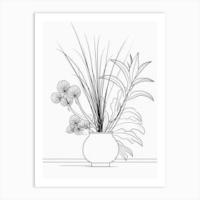 Boho Plant Bouquet Line Art 1 Art Print