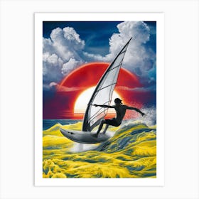 Windsurfing At Sunset Art Print