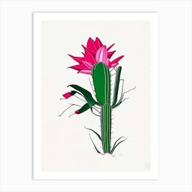 Christmas Cactus Minimal Line Drawing Art Print