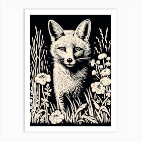 Fox In The Forest Linocut Illustration 26  Art Print