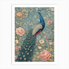 Chalk Blue Vintage Peacock Wallpaper 2 Art Print
