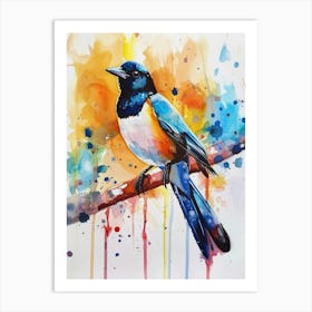Magpie Colourful Watercolour 2 Art Print