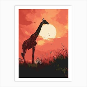 Giraffe In The Sunset Red Tones 4 Art Print