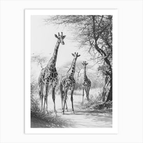 Herd Of Giraffe By The Tree 1 Art Print