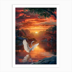 Egret At Sunset Art Print