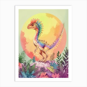 Rainbow Pastel Utahraptor Dinosaur Art Print