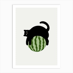 Cat On Watermelon Art Print