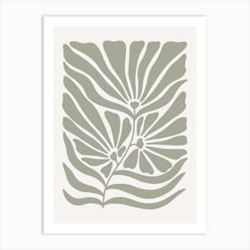 Cream And Sage Green Abstract Flower Art Print