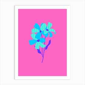 Blue Flowers On Pink Background #wallart #printable Art Print