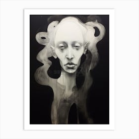 Swirl Line Drawing Of Two Faces Black & White 2 Art Print