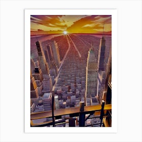 City Urban Skyscraper Outlook Distant Vision New York Manhattan Horizon Sunset Sunrise Abstract Digital Art Art Print