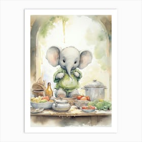 Elephant Painting Cooking Watercolour 3 Art Print