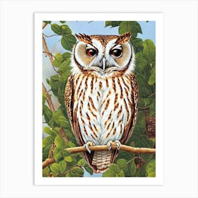 Eastern Screech Owl 2 Haeckel Style Vintage Illustration Bird Art Print