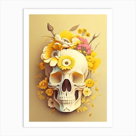 Skull With Floral Patterns Yellow 1 Vintage Floral Art Print