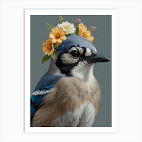 Blue Jay With A Flower Crown European Robin 5 Art Print