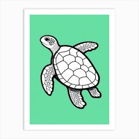 Block Colour Linework Turtle Illustration 1 Art Print