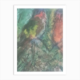 Parrots On A Branch Art Print