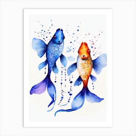 Twin Goldfish Watercolor Painting (73) Art Print