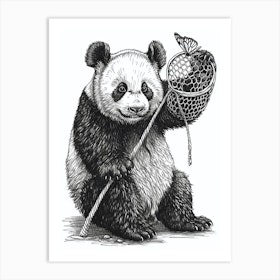 Giant Panda Cub Playing With A Butterfly Net Poster 1 Art Print by
