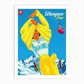 Wengen, Happy Skier on a Sunbath, Switzerland Art Print