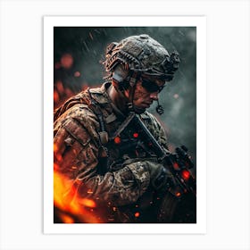 Soldier In Fire Art Print