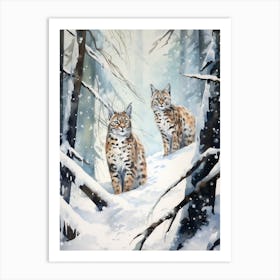Winter Watercolour Bobcat Art Print