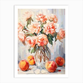 Rose Flower And Peaches Still Life Painting 2 Dreamy Art Print