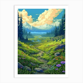 Meadow Landscape Pixel Art 1 Art Print