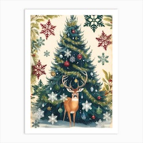 Christmas Tree With Deer Art Print