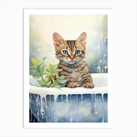 Begal Cat In Bathtub Botanical Bathroom 1 Art Print
