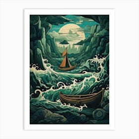 Viking Ship In The Sea Art Print