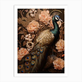 Dark And Moody Botanical Peacock 2 Art Print