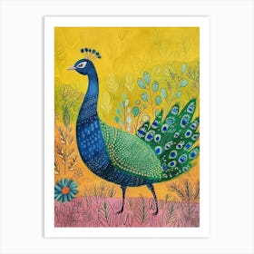 Folky Peacock In The Garden With Patterns 2 Art Print