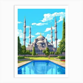 Blue Mosque Sultan Ahmed Mosque Pixel Art 6 Art Print
