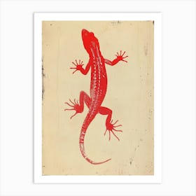 Red Mediterranean House Gecko Blockprint 1 Art Print