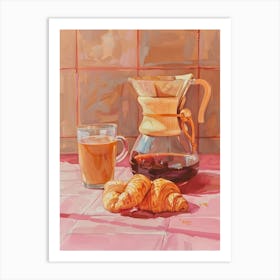 Pink Breakfast Food Chemex Coffee And Croissants 2 Art Print