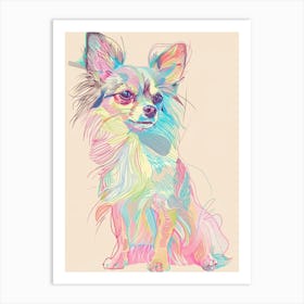 Papillon Dog Pastel Line Watercolour Illustration  2 Art Print