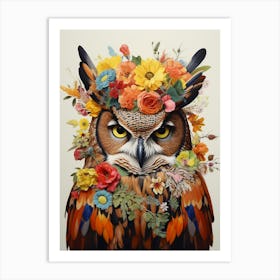 Bird With A Flower Crown Great Horned Owl 1 Art Print