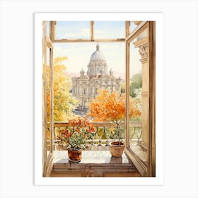 Window View Of Sofia Bulgaria In Autumn Fall, Watercolour 3 Art Print