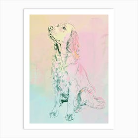  English Setter Dog Pastel Line Watercolour Illustration  3 Art Print